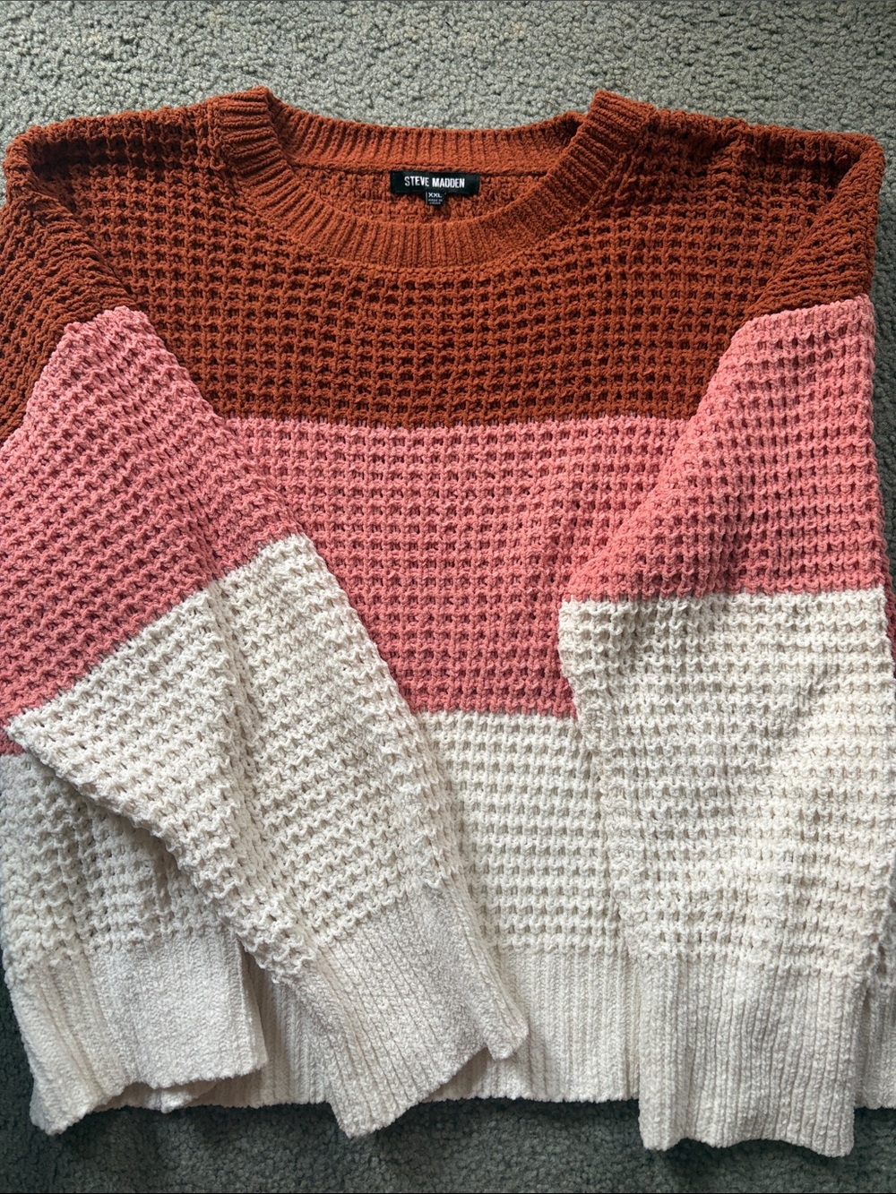 Steve Madden Rust, Pink & Cream Colorblock Waffle Knit Sweater